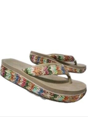 VOLATILE Palau Rafia Chevron Stripe Slipon Slide Mule Sandals